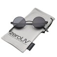 thumbnail image 4 of Petites Lunettes de Soleil Rondes en Métal Style Rétro Inspiré de Lennon Lentilles Neutres 41mm (Noir/fumée), 4 of 10