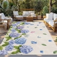 thumbnail image 2 of Hydrangeas Outdoor Rug for Patio/Deck/Porch, Non-Slip Large Area Rug 5 x 7 Ft, Purple Floral Butterfly Leaves Beige Indoor Outdoor Rugs Washable Area Rugs, Reversible Camping Rug Carpet Runner, 2 of 8