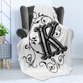 thumbnail image 4 of Letter K Soft Flannel Fleece Throw Blanket, Uppercase Design from Medieval Times Typography Sign Alphabet Pattern, Cozy Plush for Indoor and Outdoor Use, 50" x 70", Black Grey White, by Ambesonne, 4 of 5