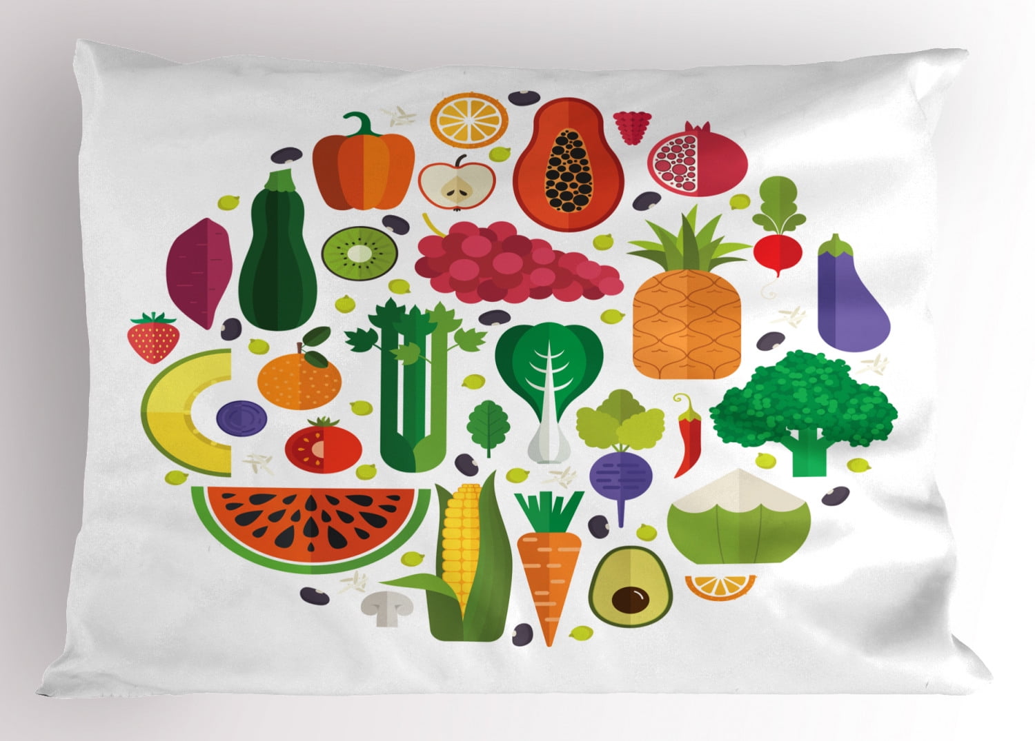 Vegetable Pillow Sham Healthy and Fresh Ingredients in Circle