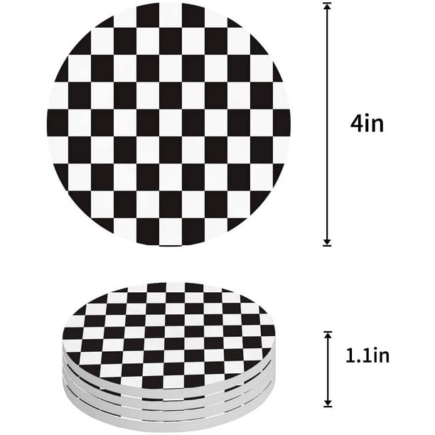 POGLIP Simple Black and White Checkered Flag Set of 8 Round Coaster for Drinks Absorbent Ceramic Stone Coasters Cup Mat with Cork Base for Home