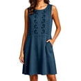 thumbnail image 3 of VBVC Women's Embroidered Crew Neck Dress , Summer Sleeveless Tunic Dress For Women , Ladies' Lightweight Breathable Dress with Pockets,Navy,S-2XL, 3 of 7