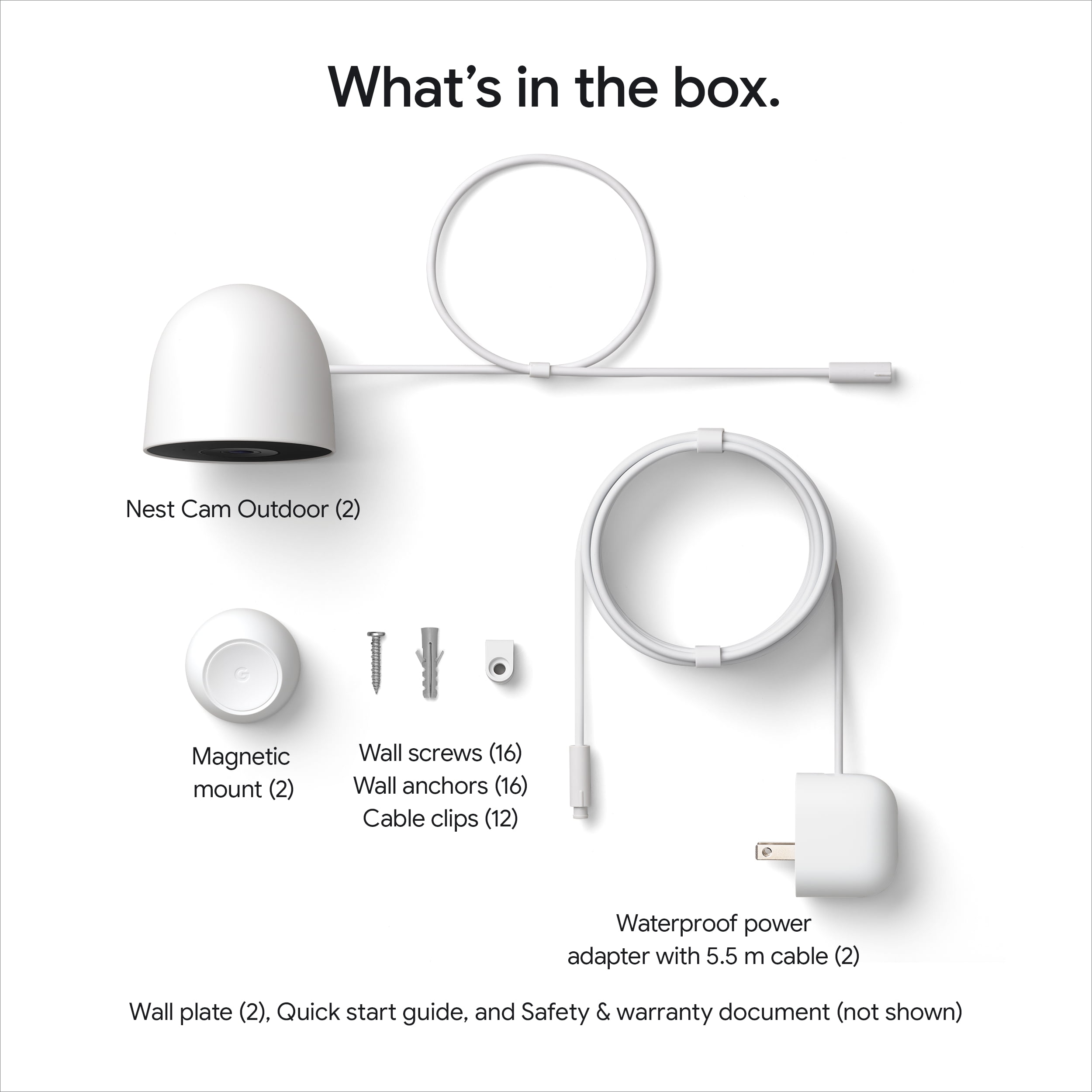 Google Nest Cam Outdoor Wired 2nd Gen - Snow, 2 Pack - 2K Video, Google Home Compatible