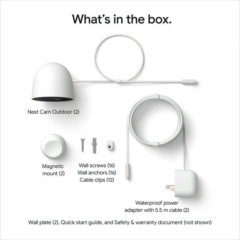 Google Nest Cam Outdoor Wired 2nd Gen - Snow, 2 Pack - 2K Video