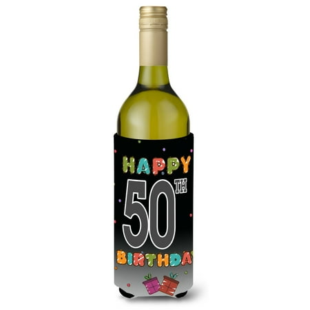 

Carolines Treasures CJ1124LITERK Happy 50th Birthday Wine Bottle Beverage Insulator Hugger Wine Bottle multicolor