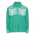 thumbnail image 3 of Aislor Girls Sequin Fringe Button Down Shirt Long Sleeve Sparkly Blouse Top Western Cowgirl Outfit Green 10, 3 of 7