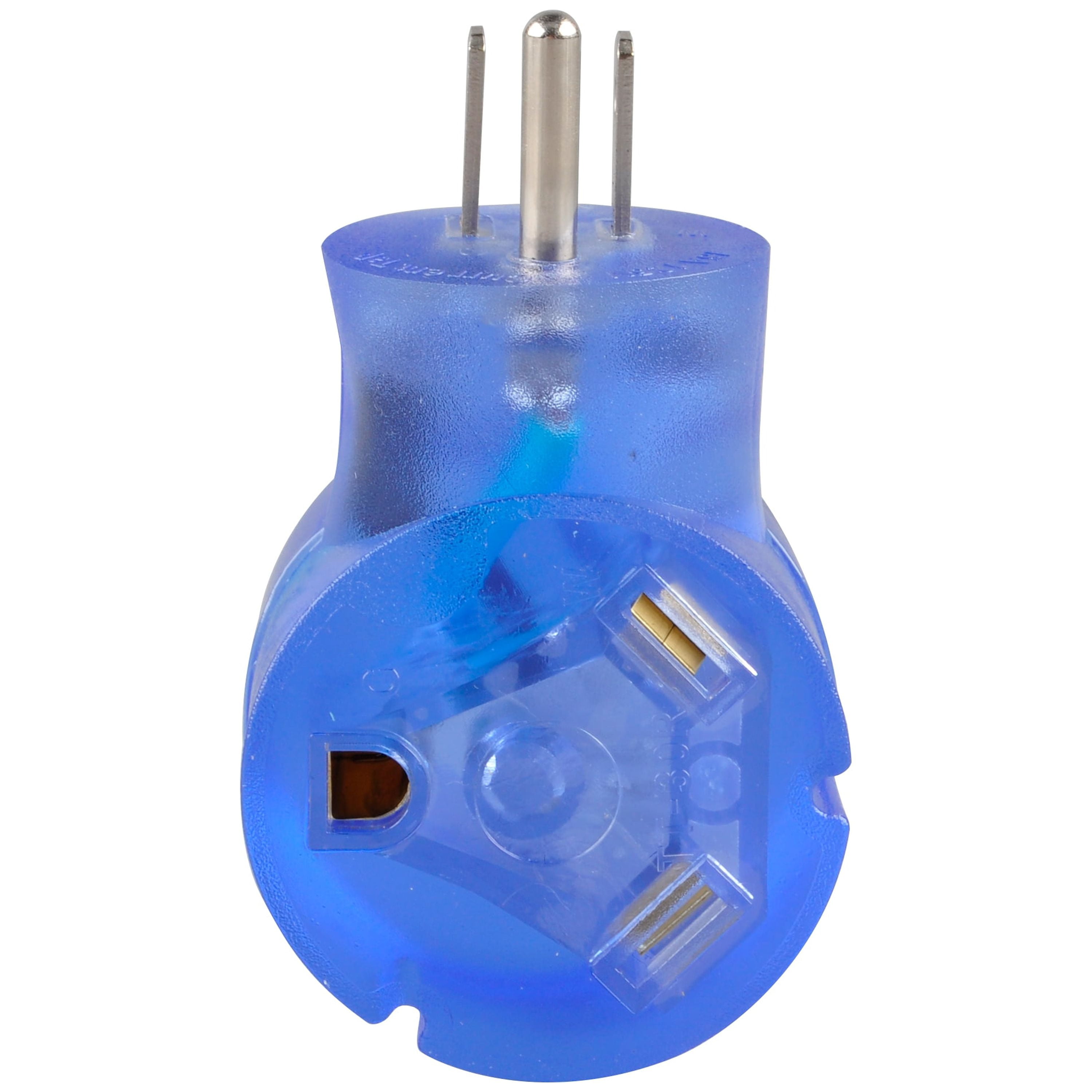 Auto Drive 15 to 30-Amp Angled Universal RV Power Adapter with Light, Clear Blue, Fit RV Vehicle