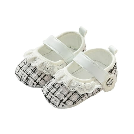 Mildsown Baby Girl Flats Soft Soles Plaid Print Ruffles Mary Jane Shoes
