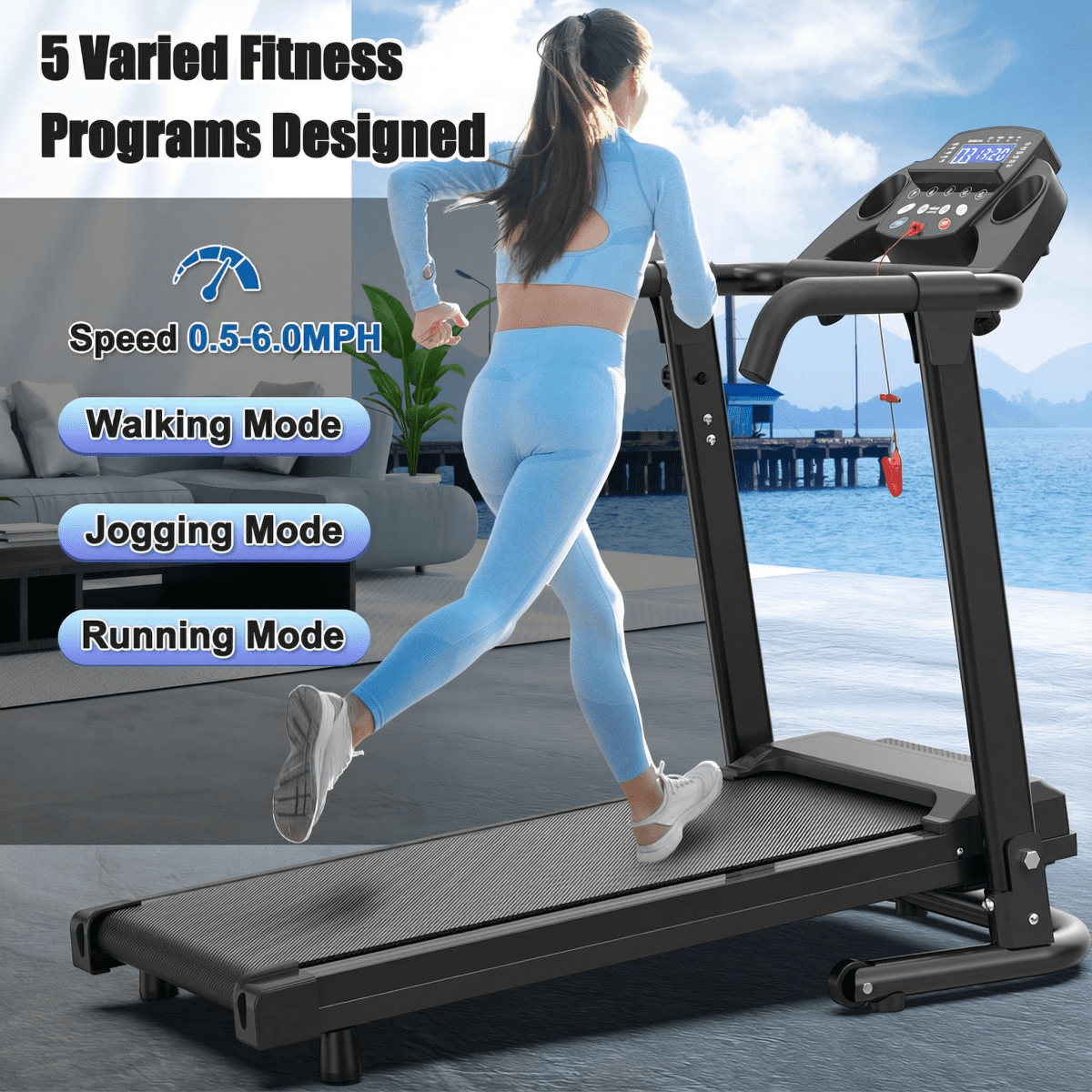 3HP Exercise Treadmills for Home, Walking Pad with APP Control, <45dB Quiet Foldable Running Machine with 5-Layer Knee Protection Belt & 300lbs Capacity