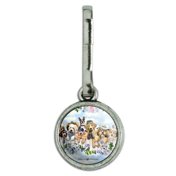 Dogs Outdoors on Fence Pattern Antiqued Charm Clothes Purse Suitcase Backpack Zipper Pull Aid