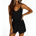 thumbnail image 6 of Lcziwo Casual Short Rompers for Women Drawstring Elastic Waist Solid Loose Jumpsuits Spaghetti Strap V Neck Pockets Summer Outfits Black,XXL, 6 of 7