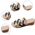 thumbnail image 6 of Rokment Glitter Metallic Wedges Dress Sandals for Women Vintage Gold Color Block Leather Linen Sole Open Toe Mid Heels Slip on Casual Summer Beach Slides Shoes Black Size 6, 6 of 8