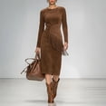 thumbnail image 2 of MORTTIC Women's Western Faux Suede Maxi Dress Bohemian Fringe Detail Bodycon Long Sleeve Dress For Spring Dark Brown，XL, 2 of 4