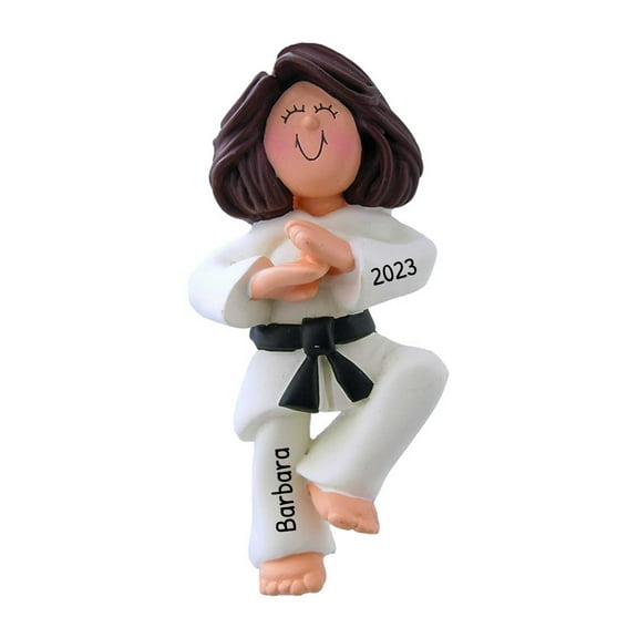 Personalized Martial Arts Ornament - Karate Ornaments for Christmas Tree, Taekwondo Ornament, Jiu Jitsu Ornament, Judo Gifts, Sensei Gifts, Karate Gifts - Brunette Female - Free Customization