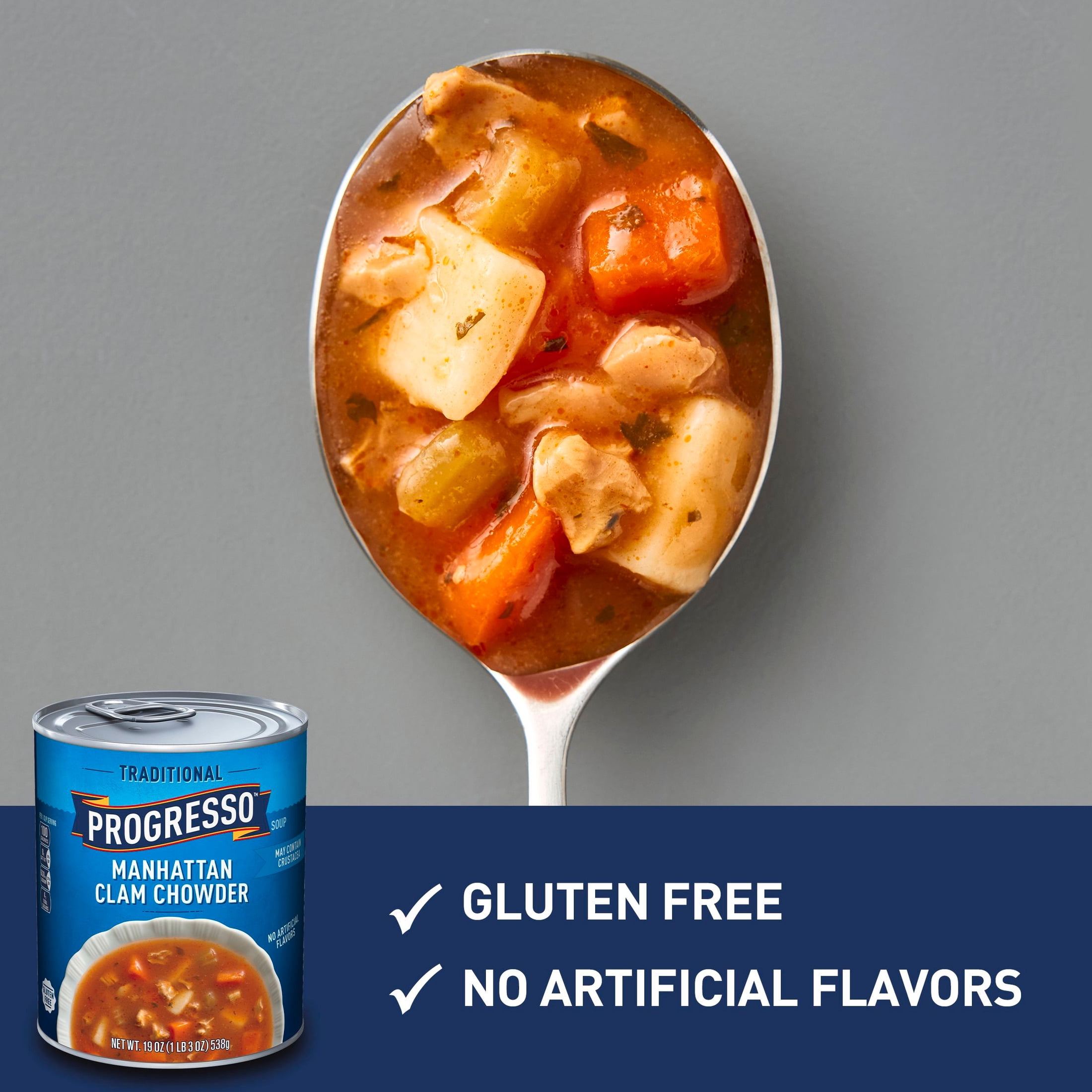 (4 pack) Progresso Traditional, Manhattan Clam Chowder Canned Soup, Gluten Free, 19 oz.