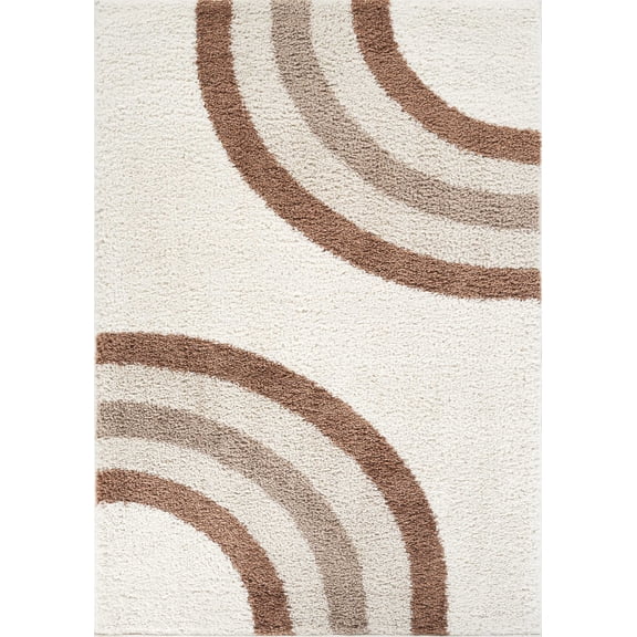Abani Lisbon Cream Geometric Arch Shag Rug 4x6 Power-Loomed