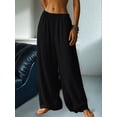 thumbnail image 4 of Women'S Loose Fit Solid Color Elastic Waist Pocket Straight Leg Casual Pants Black L, 4 of 8