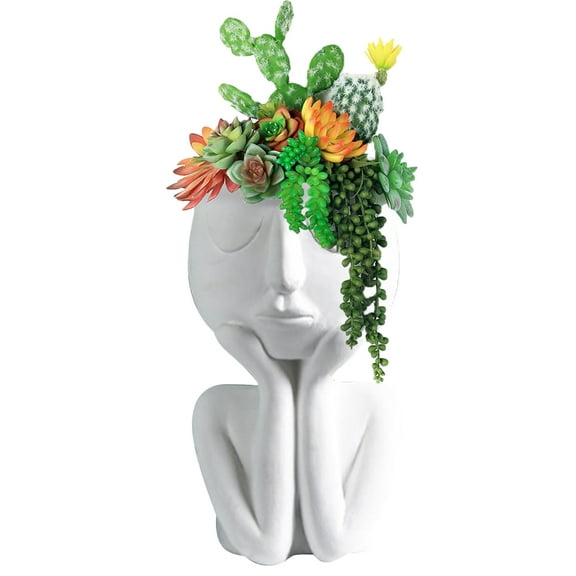 Visland Head Planter Pot, Ceramic Succulent Planter Vase Greek Statue Planter Human Face Plant Pot Artistic Ornament for Indoor Outdoor Home Garden Decor