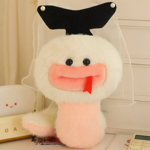 7" White Plush Snake Stuffed Animal Toy, Soft Cuddly Plushie Hugger Toy for Boys&Girls,With Headwear