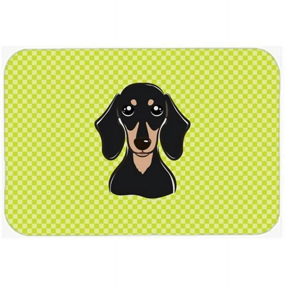 Checkerboard Lime Green Smooth Black And Tan Dachshund Mouse Pad, Hot Pad Or Trivet, 7.75 x 9.25 In.