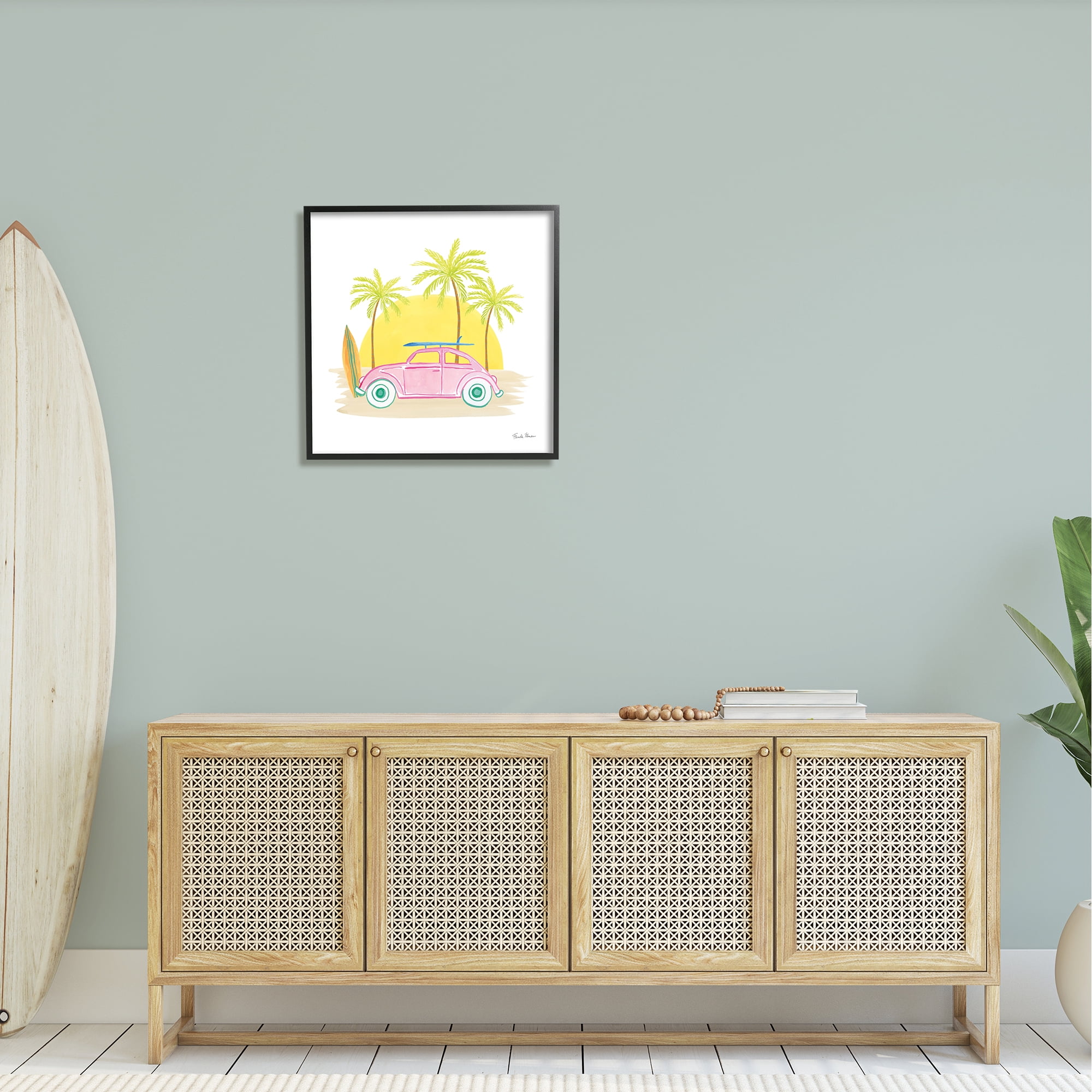 Stupell Industries Tropical Summer Travel Beach Surfboard Palm Trees Sunshine , 24 x 24, Design by Farida Zaman