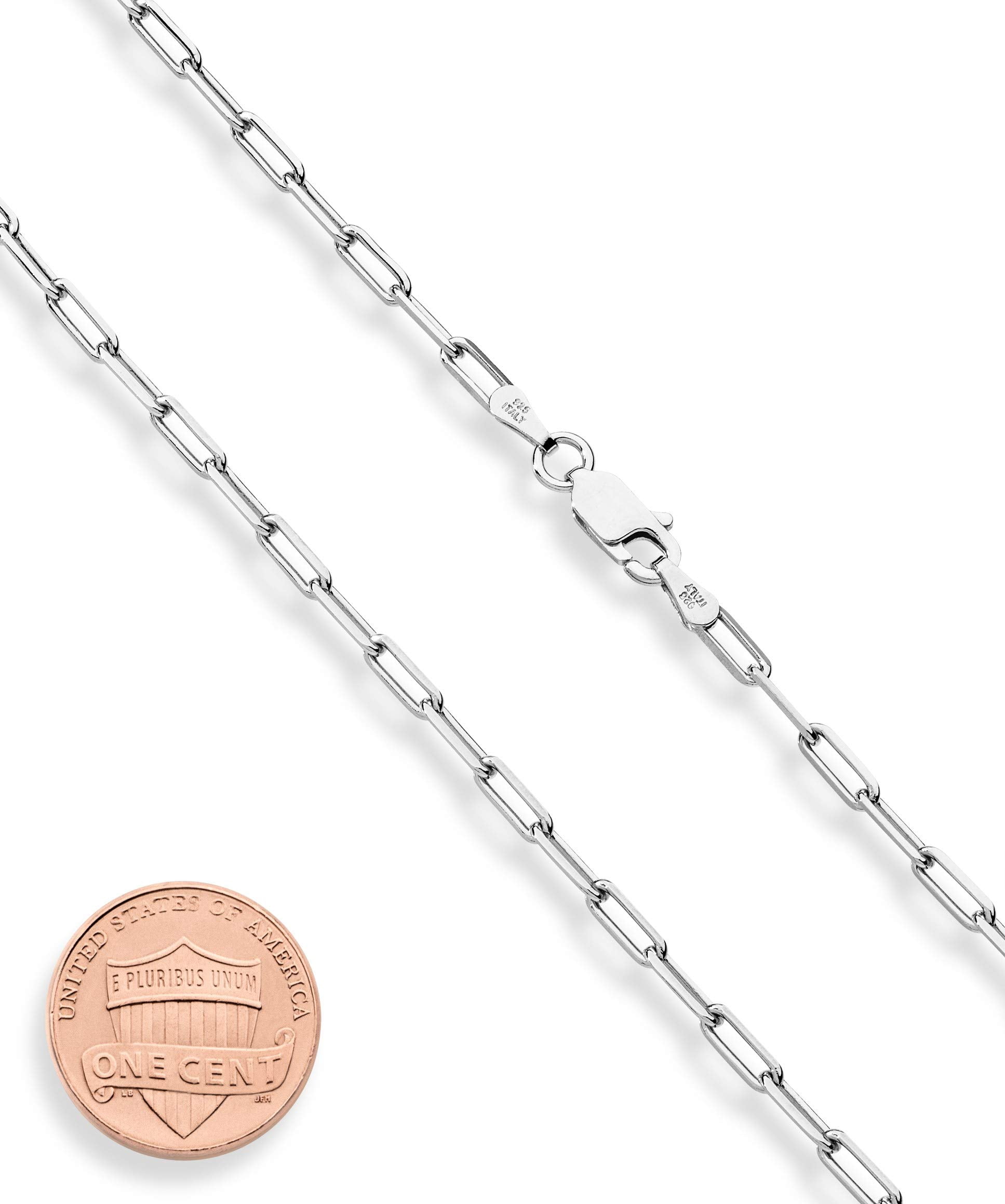 Miabella Italian Solid 925 Sterling Silver 2.5mm Paperclip Link Chain Necklace for Women Men, Made in Italy(Length 22 Inches (men's average length))