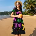 thumbnail image 4 of Easygdp Mardi Gras with Flamingo para Vestido Transpirable de Mujer, Vestido Suelto de Manga Corta con Pliegues y Bolsillos para el Verano, 4 of 6