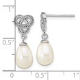 thumbnail image 3 of Finest Gold Sterling Silver Rhodium-Plated 6-7 mm White Rice Freshwater Cultured Pearl Knot Post Dangle Earrings, 3 of 3