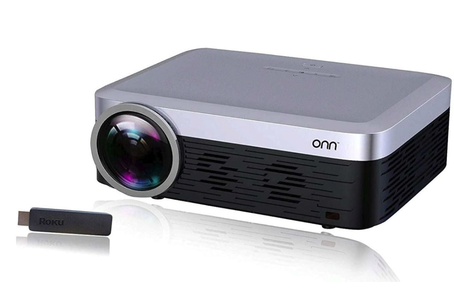 Restored Onn 1080p Native Portable LCD Projector with Roku Stick
