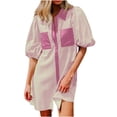thumbnail image 1 of Camisas de Cuello en V de Manga Corta para Mujeres Vestido de Túnica de Rayas con Botón de Verano con Bolsillos, 95% Poliéster 5% Spandex para Diario Y Fiesta, 1 of 8