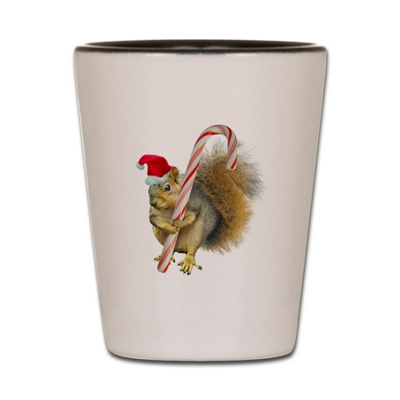 CafePress - Squirrel Candy Cane - White/Black Shot Glass, Unique and Funny Shot Glass