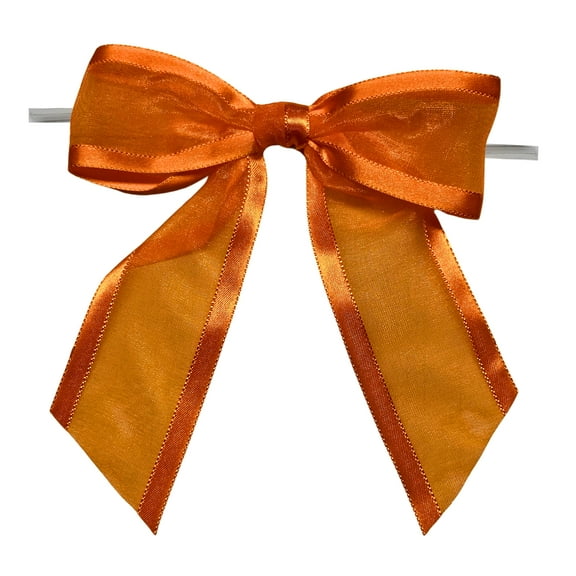 Pre-Tied Orange Organza Bows - 4 1/2" Wide, Set of 12, Craft Ribbon Bow, Satin Edge, Easter, Fall Decor, Halloween, Thanksgiving, Gift Basket, Birthday, Christmas