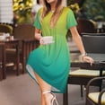 thumbnail image 3 of Fotbe Teal To Yellow Gradient Vestido Largo de Moda para Mujer, Vestido Tipo Camiseta con Manga Corta y Estilo Casual a Rayas y Bloques de Color, 3 of 6
