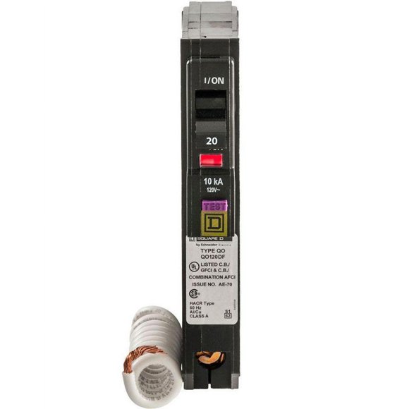 QO120DF - Square D 20 Amp Single Pole Dual Function Arc Fault & Ground Fault Circuit Breaker