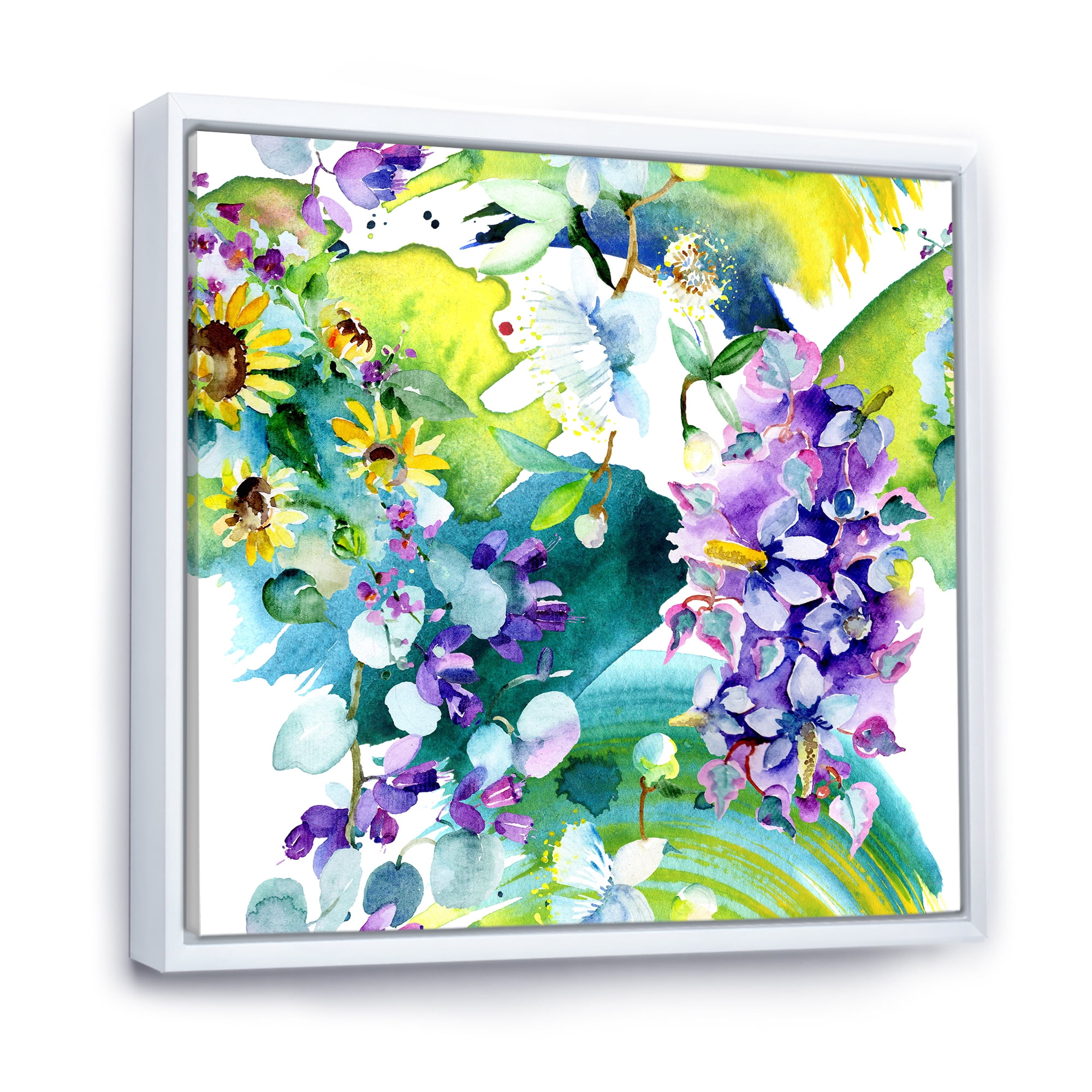 Designart 'Bouquet of Sunflowers and Wildflowers' Farmhouse Framed Canvas Wall Art Print