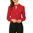 thumbnail image 3 of INSPIRE CHIC Women's Stand Collar Pleated Button Keyhole Button Blouse XS Red, 3 of 8