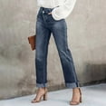 thumbnail image 4 of LWavelet Women High Waisted Cropped Straight Jeans Khaki Washed Distressed Frayed Hem Denim Pants Casual Streetwear Trousers Light Blue XL, 4 of 5