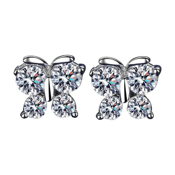 CILENON Clearance Diamond Stud Earrings for Women,Cute Butterfly Hypoallergenic Stud Earrings with Cubic Zirconia Trendy Anniversary Birthday Gifts(Gold,One Size)