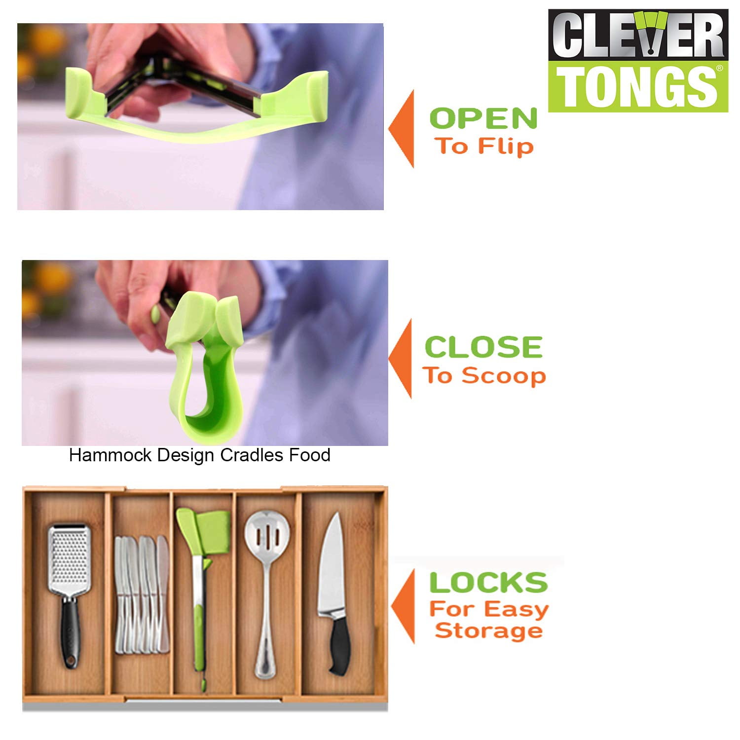 As Seen on TV Clever Tongs 2 in 1 Kitchen Spatula/Tongs, 4 Pack