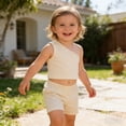 thumbnail image 2 of Toddler Baby Girl 1 Shoulder Tank Top Vest+Shorts White Two Piece Outfit Set Casual Summer Clothes 2T, 2 of 5