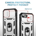 thumbnail image 6 of Design for iPhone 16E Heavy Duty Phone Case with Camera Lens Sliding Cover Ring Holder Kickstand - Shockproof Armor Military Grade Bumper Protective Case for Women Men, White+Black, 6 of 9
