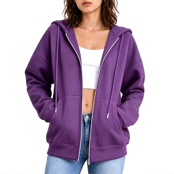 Plebaso Zip up Hoodies for Women Long Sleeve Drawstring Sweatshirt Casual Hooded Jacket with Pockets