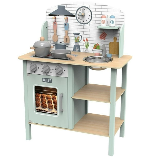 Cocina de Madera Infantil | Cocina de Juguete para niñas | Incluye: Cocina, Palas, sarten, Olla con Tapa, tarja, salero y 1 pimentero | Cocinita de Juguete para niñas Multicolor