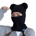 thumbnail image 2 of Bear Ears Solid Color Ear Protection Knitted Scarf Cap Unisex Winter Outdoor Riding Integrated Scarf Beanie Hat Costume Accessories,Black, 2 of 8