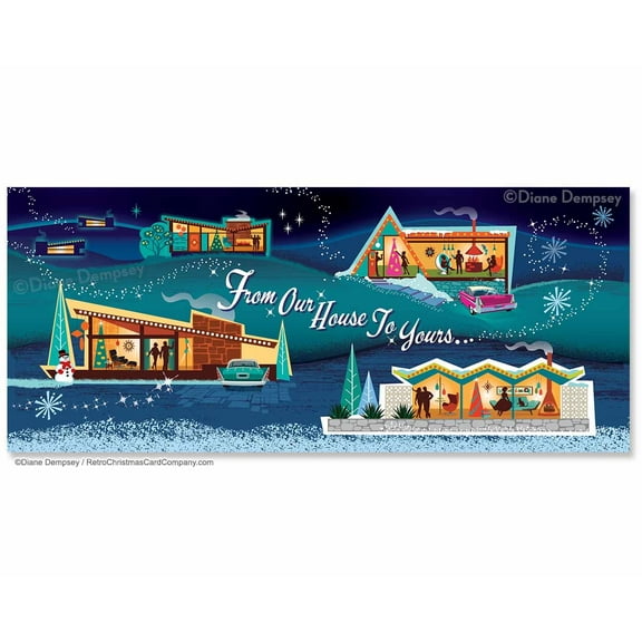 Mid-Century Modern Houses Christmas Cards | Package of 8
