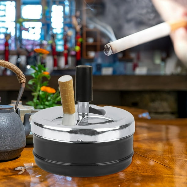 Cendrier Rond En Métal Exquis Pour les Zones Fumeurs Intérieures Et  Extérieures - Réceptacle De Cigarette élégant Avec Détails De Câblage Et  Design élégant(S-Noir)