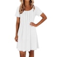 thumbnail image 6 of QUNYINEY Summer Summer Dresses for Women 2026 Lace Short Sleeve Midi White T-Shirt Dress Crew Neck Loose Fit Drop Shoulder Pleated Lounge Dresses, 6 of 9