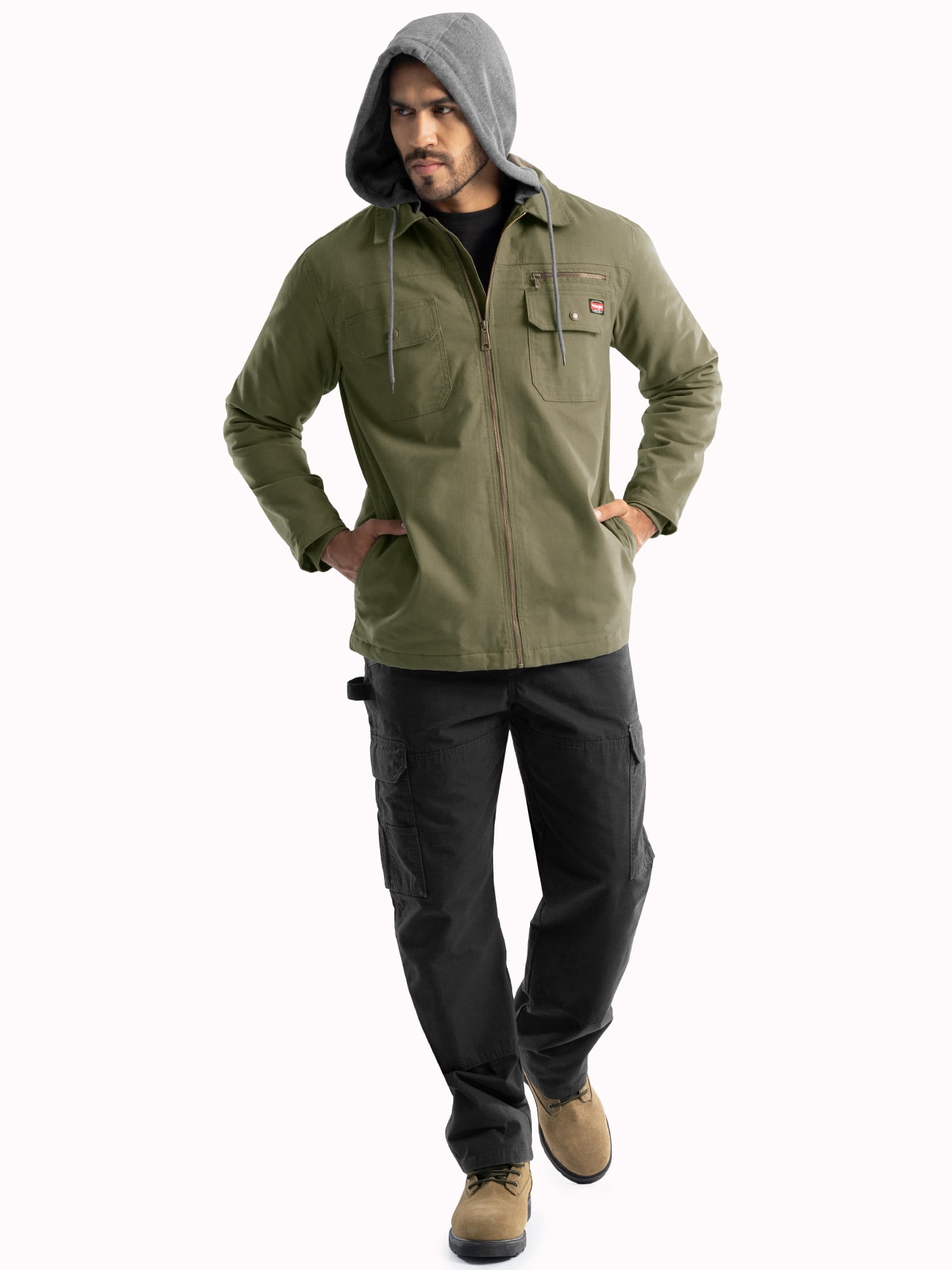 Wrangler Workwear Men's Quilted Lined Work Shirt Jacket with Hood, Size S-5XL (Men's and Big Men's)