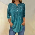 thumbnail image 5 of FNFHFY 3 Quarter Sleeve Tops for Women Casual Print Henley T Shirt Loose Fit Curve Hem Long Shirts Tunic Tops to Wear with Leggings, 5 of 5