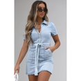 thumbnail image 4 of Vestido de mezclilla con cremallera y cinturón para mujer, vestido ajustado de manga corta con bolsillos, vestidos de fiesta de verano, 2023, 4 of 5